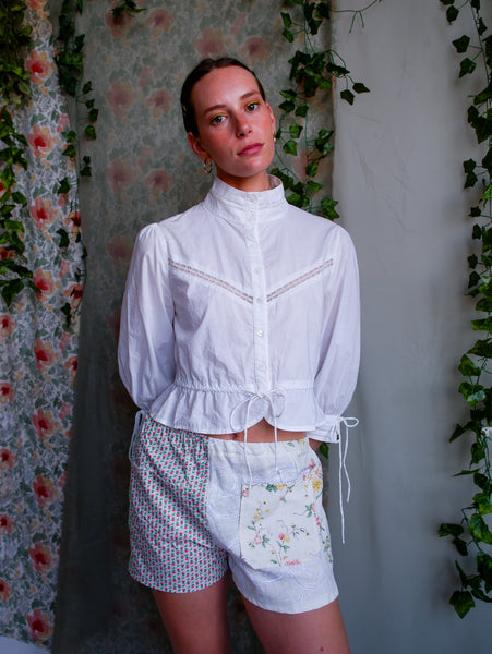 Dainty White Floral Patchwork Shorts