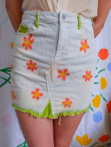 Flower Painted Corderoy Skirt
