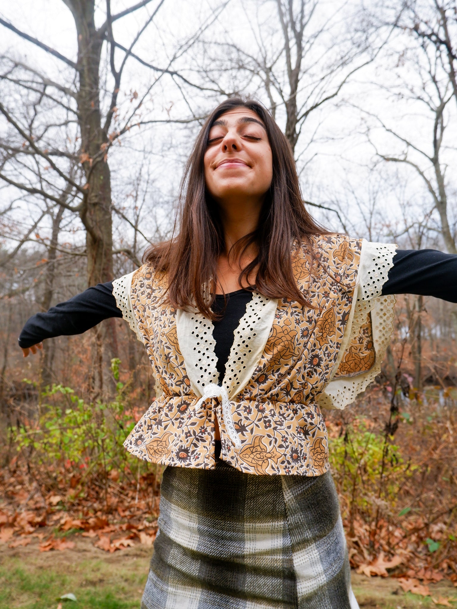 Brown Lacy Tie Shirt